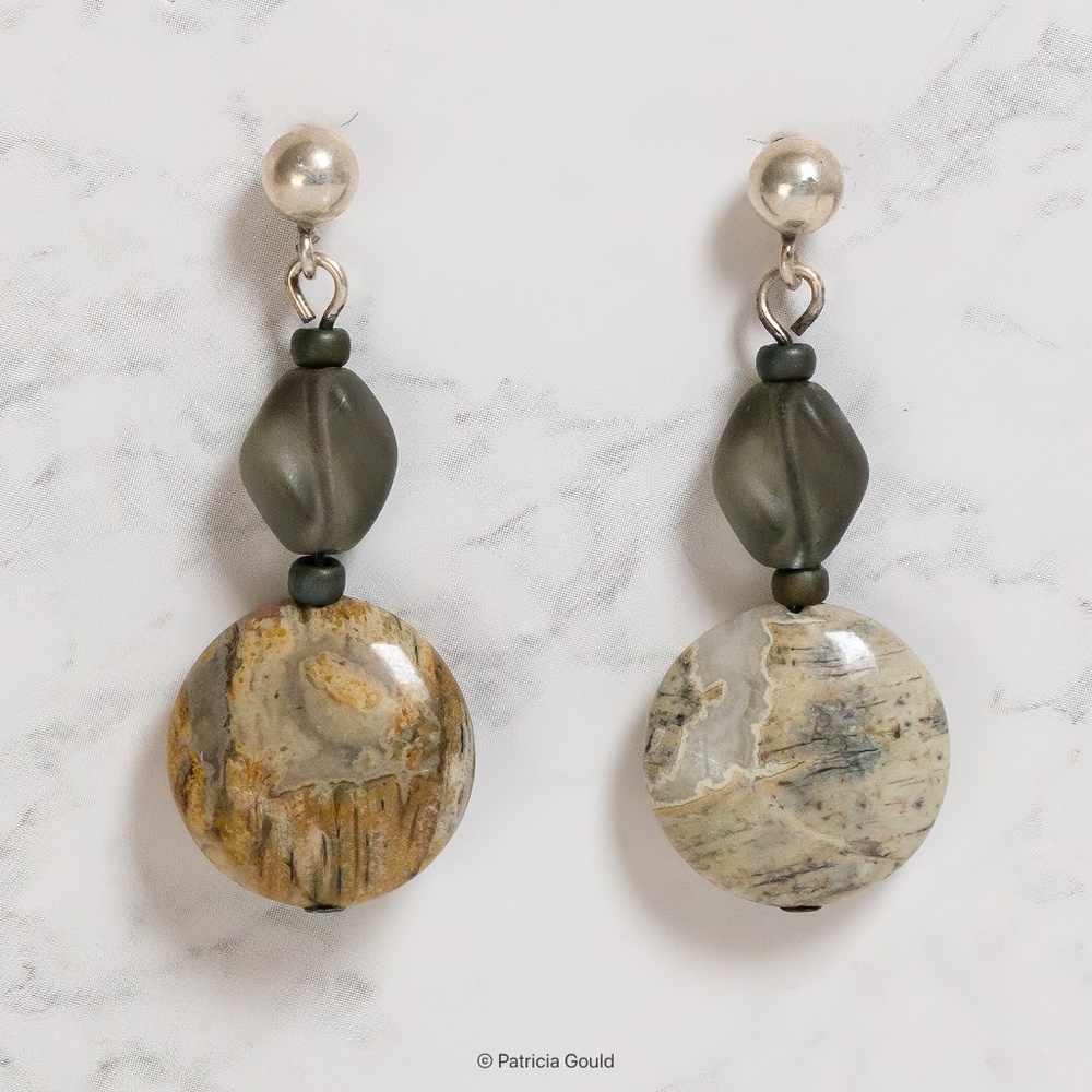 New - EA46 - Earrings -Jasper, Czech glass beads, silver posts - one of a kind